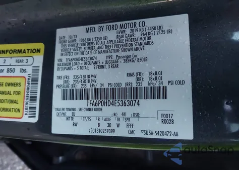 2014 Ford Fusion Se z USA, uszkodzony, nr VIN 1FA6P0HD4E5363074